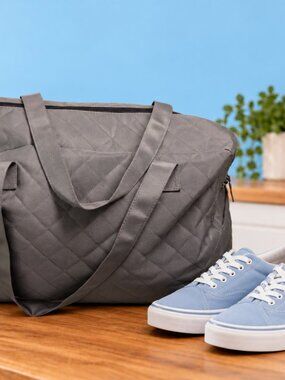 DSW Quilted Gray Weekender Duffel Bag Large Travel Tote New